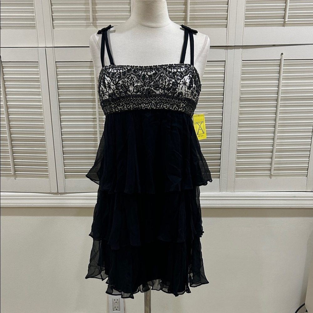 New Xeniya Black Tiered Dress with Sequin Bodice